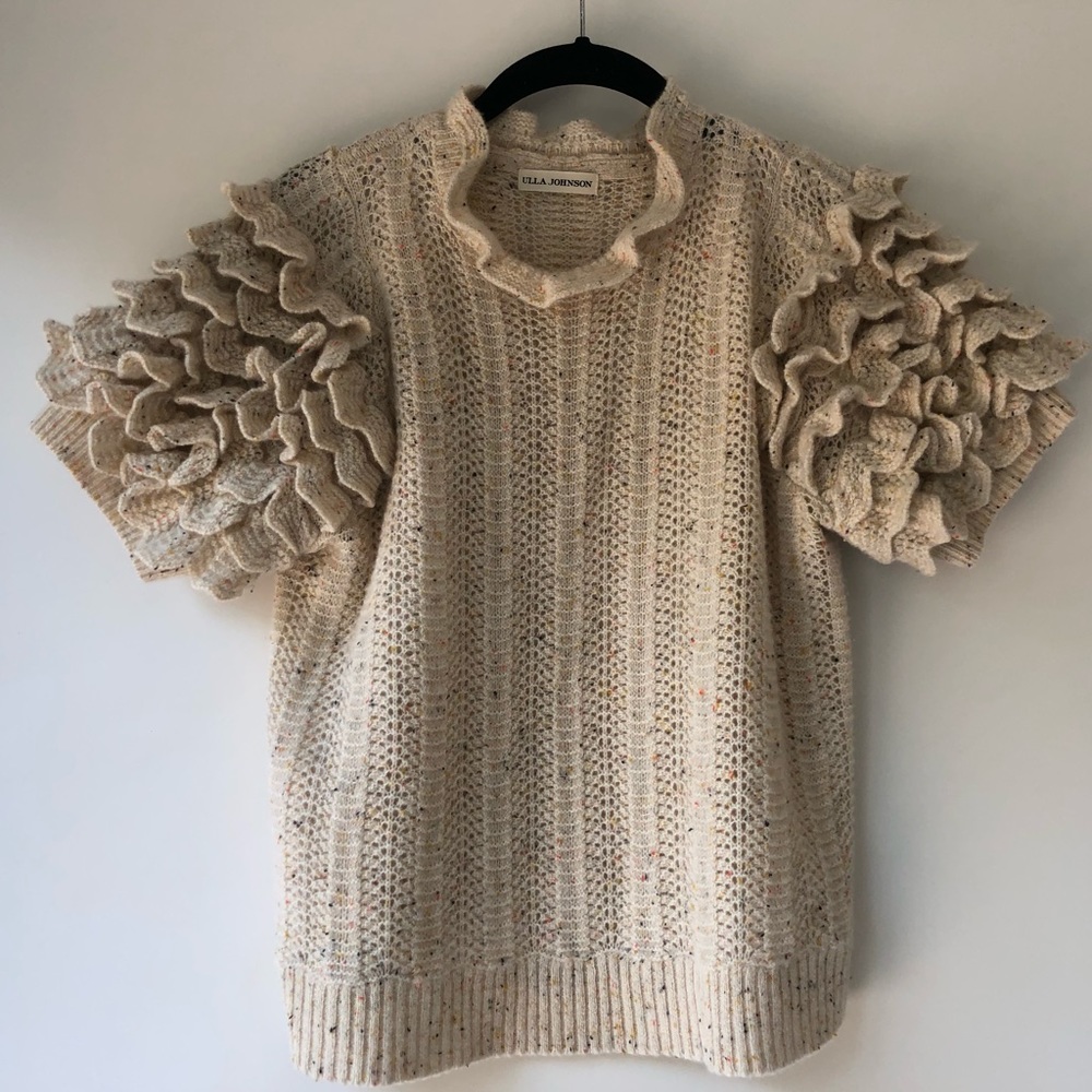 Ulla Johnson Ivory Cashmere Sweater Ruffle Top - Picture 2 of 6
